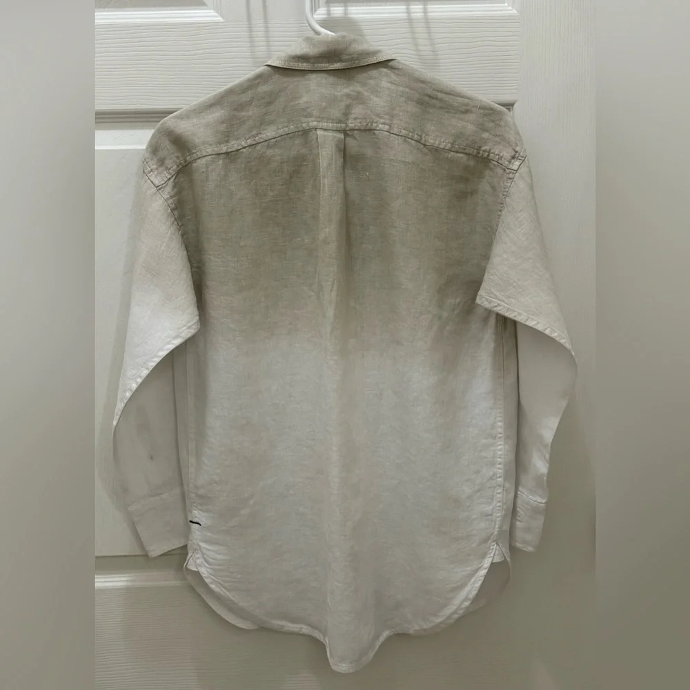 J.CREW 00 Baird McNutt 100% Irish Linen Beige White Ombre Button Front Blouse c1